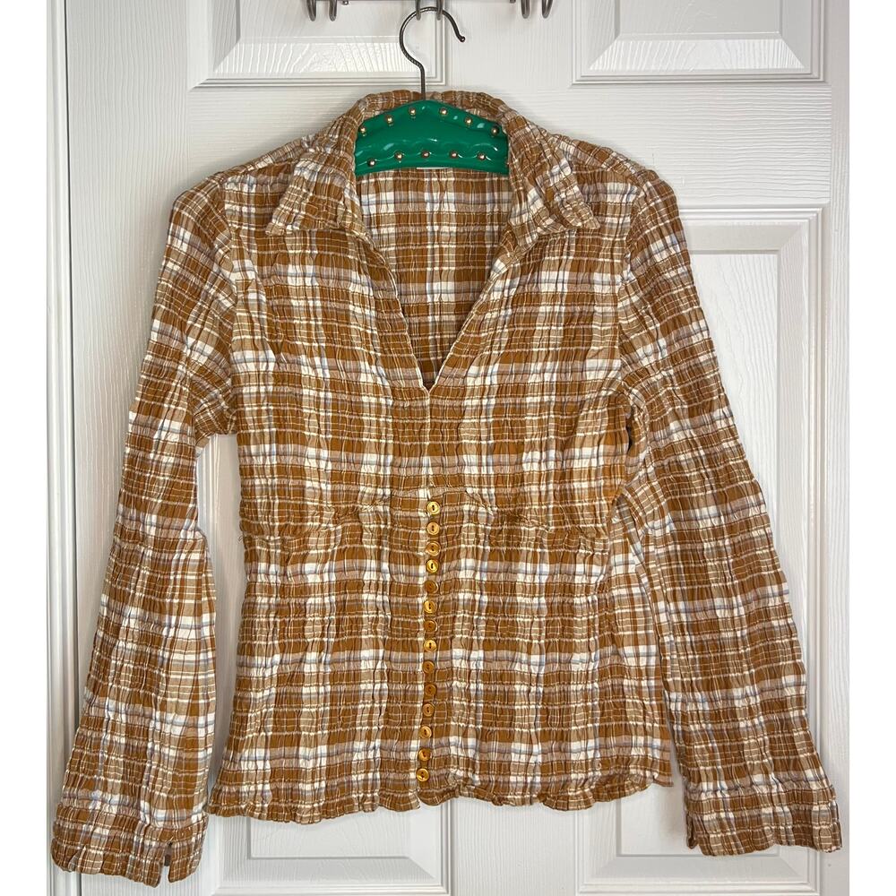 Fiorlini International Vintage Smocked Plaid Top sz M